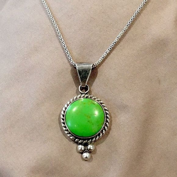 TAXCO Green Turquoise Sterling Silver Necklace - Picture 9 of 12